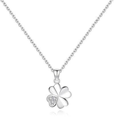 MOPZIJA Collier et pendentif femme fille en argent 925 le trèfle orné zircon collier, collier pendentif trèfle à quatre feuilles, Collier pendentif en cristal en forme,Livré avec 1 coffret cadeau