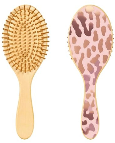 xigua Rose Gold Leopard Pattern Hair Brush,Massage Wooden Hairbrush Reducing Hair Breakage and Frizzy,No More Tangle for All Hair Types418
