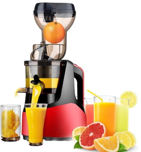 Spremiagrumi centrifughi completamente automatici, spremiagrumi a freddo con scivolo di alimentazione largo 8 cm, autoalimentazione senza sforzo per la spremitura in lotti,Red