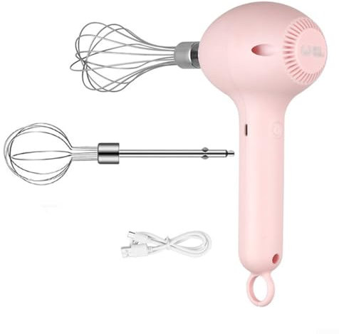 Electric Hand Mixer,Wireless Portable Hand Whisk With 2 Detachable Mixing Heads Egg Beater Rechargeable For Baking(for PINK)