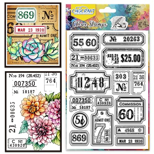 CHGCRAFT Nummerierte Etiketten Clear Stempel Vintage Nummern Muster Transparente Stempel Klare Silikon Siegel für Carding Making DIY Scrapbooking Fotoalbum Dekoration, 4,3x6,3 Zoll