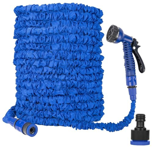 Bodyplus erweiterbarer Gartenschlauch, 30 m, Knickschutz, flexibler Wasserschlauch mit 7 Funktionen, passend für 1,27 cm und 1,9 cm – ideal für Garten, Autowäsche und Terrasse (blau, 30 m)