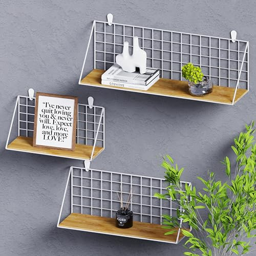 Combined Metal Shelf Wall-Mounted Storage Rack Utility,Hooks Wall Organizer Storage Display Tray Accessories for Craft Room Home Office Bathroom Kitchen (White, 3PCS Combinations(S+M+L))
