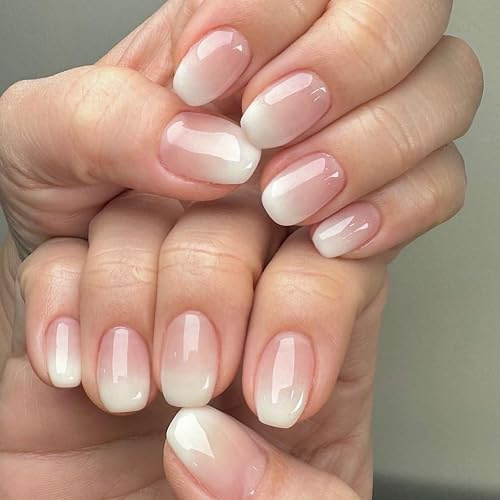 MrCuvaryas Press on Nails - 24Pcs Square Nude Gradient Kurz, Nails Zum Aufkleben Ombre, Short Künstliche Fingernägel zum Aufkleben Acryl Full Cover für Frauen Nail Art (Nude Ombre, 12 Größen)