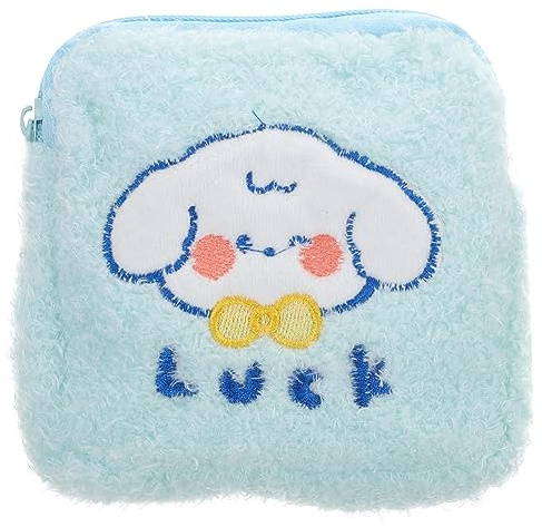 EXQUIMEUBLE Bolsa para Compresas Higiénicas Multifunción Pequeña Azul de Peluche Cremallera, Neceser Portátil para Almacenamiento de Toallas Sanitarias, Adecuado para Viajes y Uso Diario