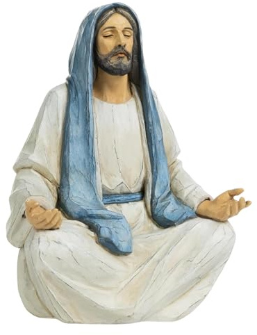ShineOnAngel Jesus Christus Statue Meditation Jesus, 12,7 cm, handbemalt, dekorative Statue, religiöse Heimdekoration, christliches, spirituelles Geschenk (blaues Kopftuch)