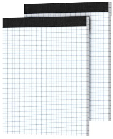 Ciphyfee Graph Paper 8.5 X 11, 2 Pack, 4x4 Quad Ruled, Grid Paper Pad 8-1/2 X 11.75, Grid Pad 8.5 X 11.75, Engineering Notebook, Easy Tears Off, White 70 Gsm Graft Paper