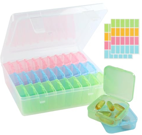 SacJkt Aufbewahrungsbox, 30-teilige Aufbewahrungsbox klein mit Deckel und Aufklebern, Organizer Box für Perlen, Schmuck, Bastelprojekte, Haaraccessoires, Nähzubehör (Mehrfarbig)