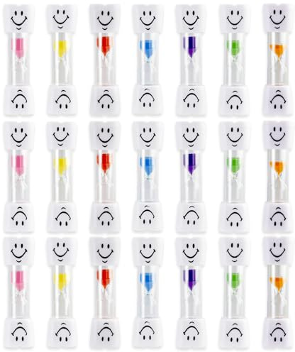 SICANAUO Temporizador de arena de 21 piezas de 2 minutos, reloj de cepillo de dientes de 7 colores, lindo temporizador de cristal de arena para horas, rastreador de tiempo visual, temporizador de