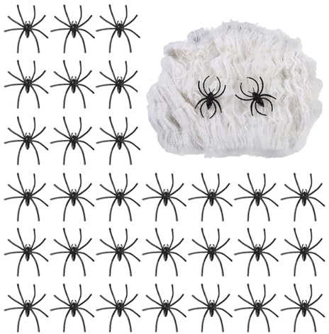 Decorado de Halloween, Con Telaraña de 100 g y 30 Arañas, Adecuado para La Decoración De La Fiesta De Navidad De Halloween De Carnaval
