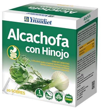 Alcachofa con Hinojo – 20 Sobres | Complemento Alimenticio con Extracto de Alcachofa y Hinojo | Sabor Limón | Digestión y Función Hepática | Sin Gluten | Vegano – Ynsadiet