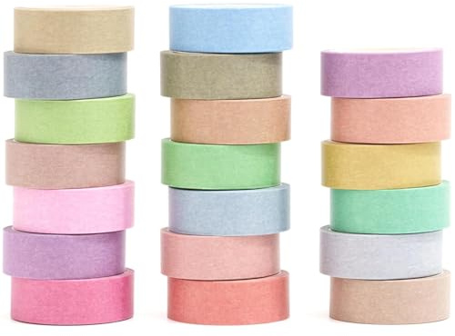 Songdao 20 Rolls Pastel Washi Tape Set, Rainbow Writable Masking Decorative Tape for Scrapbook DIY Crafts Planner Decoration, Multicolor (Macaron)