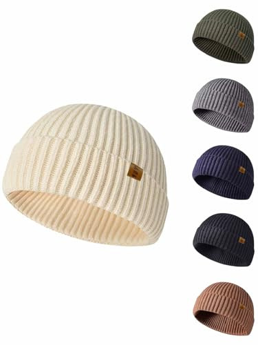Yutdeng Gorro Dockers Hombre Gorros Invierno Beanie Retro Gorro de Lana Suave Cálido Gorras Corto Pescador con Borde Ajustable Docker Hat Sombrero de Punto Unisex Gorra Mujer Invierno,Beige