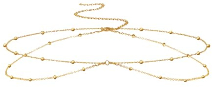 Collana Pancia, Waist Chain Vita a 2 Strati, Catena per il Corpo Regolabile con Perline Rotonde, Belly Chain Adatta Bikini Abbinato，Oro