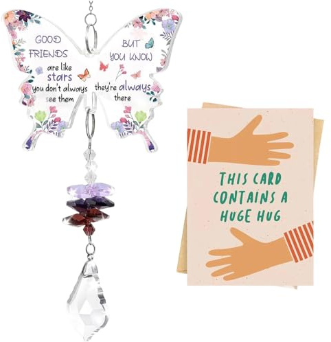Butterfly Friend Ornaments Garden Sun Catchers, Best Friendship Presents Crystal Suncatcher Gifts Bestie Sister Friend Birthday Gifts with a Warm Greeting Card in a Craft Envelope