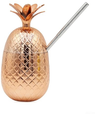 Auffälliger Ananas-Trinkbecher mit Strohhalm, ideal für Themenpartys und Sommerveranstaltungen (Kupfer)