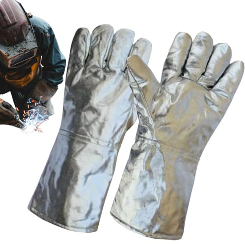 Genérico Guantes Resistentes al Calor | Guantes Protectores con Láminas de Aluminio para Fundición | Mitones de 5 Dedos para Cocina Procesamiento de Vidrio y Restaurantes