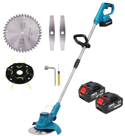 8 Zoll Akku-Rasenmäher Mit Bürstenlosem Motor, Rasentrimmer, Einstellbarer Längenwinkel, Teleskop-Rad for Beschneiden Von Gartengeräten Effizienter Baumschnitt(with 2 Battery Set)