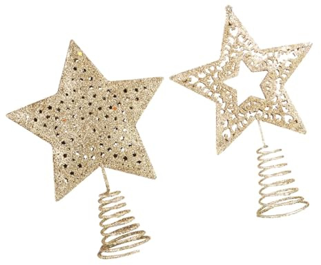 TOBBOMEY 2 Pezzi Stelline Dorate per Albero Natale Decorazioni in Battuto Resistenti e Facili da Usare Puntali Eleganti per Addobbi Natalizi e Decorazioni da