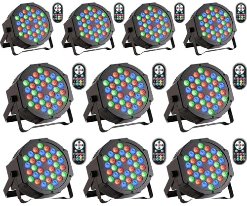 SKSBTF 10 Pack LED Par Strahler 36 LED Bühnenlichter, RGB Discolicht Partylicht 9 Modi mit Fernbedienung und DMX512 Steuerung, Scheinwerfer Beleuchtung für Bar Club Show Hochzeiten Weihnachten