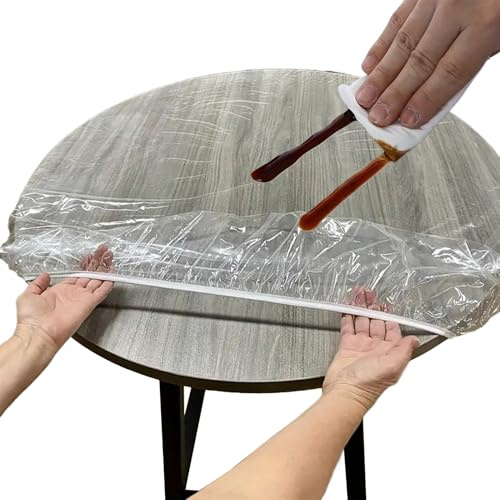 Protezione da tavolo in PVC – protezione rotonda trasparente per tavolo da pranzo – tappeto impermeabile resistente all'olio e alle intemperie con cinghia elastica per terrazza giardino