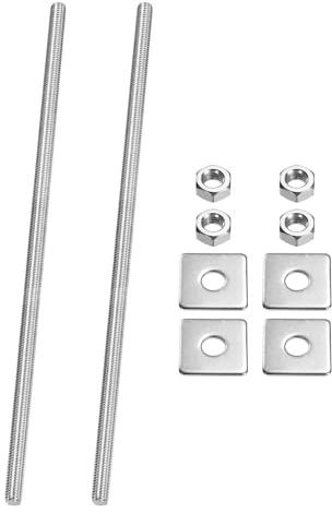 PATIKIL 2 Pcs Fully Threaded Rod, M8 x 250mm 304 Stainless Steel Right Hand Long Thread Bar Studs with Nuts Square Washers for Pipes Clamps Hangers U-Bolts