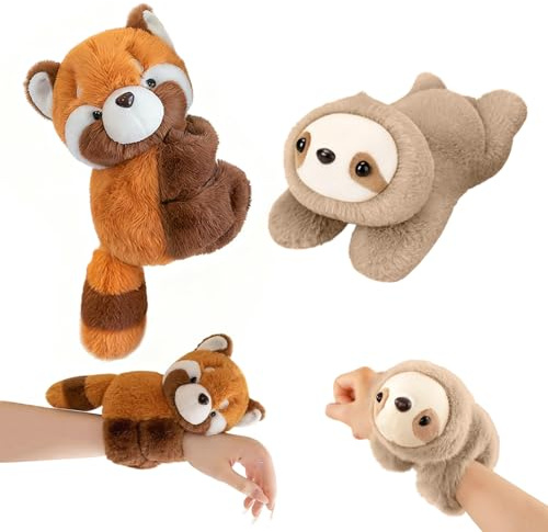 Ferizzia 2 st plyscharmband, slapperarmband, sengångare plyschdjur röd panda för barn, kawaii djur lap armband, till jul födelsedag present pojkar flickor