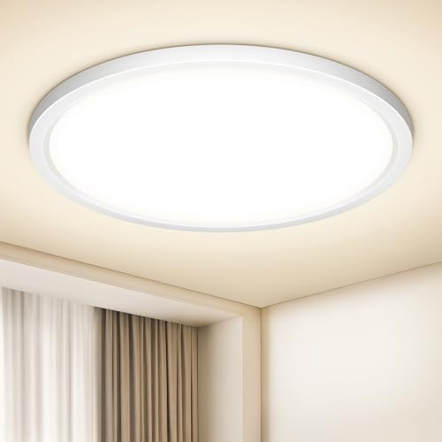 Deckenlampe LED Deckenleuchte Rund Flach, 18W/1800LM Ultradünn Badezimmer Lampe Decke, 3000K/4000K/6500K, Modern IP44 Wasserfest Ceckenlampen für Wohnzimmer,Badezimmer,Schlafzimmer,Küche,Flur,Ø22CM