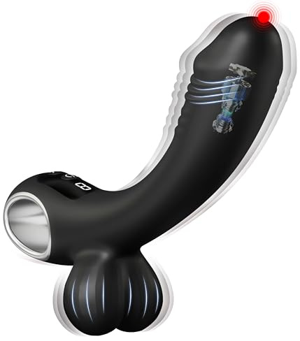 Prostate Massager for Men with 9 Vibration Modes & One-Key Climax, Anal Vibrator with Realistic Head and Balls, Prostate Wand Vibrator with Ring Handle, Male Anal Sex Toy Silicone P-Spot Stimulator