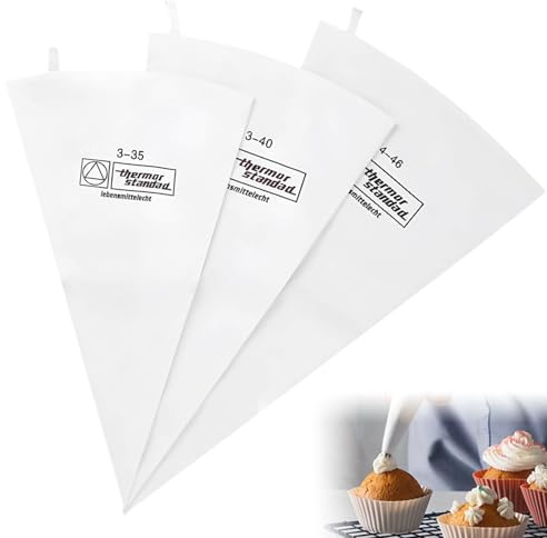 3 Pcs Reusable Cotton Piping Bags Set – Washable Pastry Icing Bags for Cake Decorating – 34, 40 and 46 CM Large Frosting Bags for Baking White