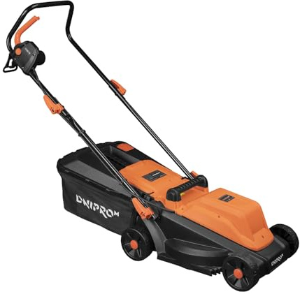 Dnipro-M Tagliaerba elettrico 1100 W, larghezza di taglio 320 mm, altezza regolabile 25-60 mm, raccoglitore 30 l, motore con trasmissione a cinghia e protezione contro sovraccarico - 32