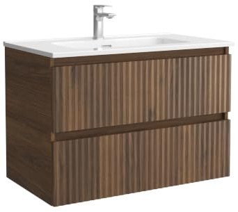 Mueble de Baño Kira 80cm Nogal 2 cajones Lavabo 1 poza Porcelana