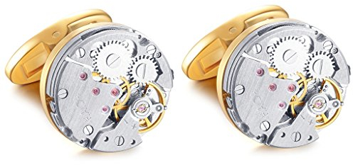 Honey Bear Gemelli Movimento Dell'orologio Steampunk Per Uomo Camicia, giro acciaio per regalo di nozze affari con scatola,Non funzionante (Oro)