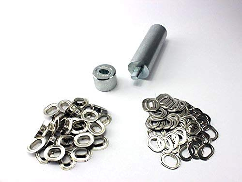 Oval Ösen Set Einschlagstempel 17 x 11 mm + 50 Ovalösen Messing Nickel rostfrei Ösenstempel Boot