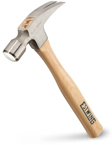 Estwing EMRW20S 20oz Sure Strike Straight Claw Hammer, Smooth Face, Hickory Shaft