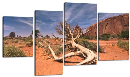 Leinwandbild Wüstenlandschaft LW391 Wandbild, Bild auf Leinwand, 4 Teile, 180x115cm, Kunstdruck Canvas, XXL Bilder, Keilrahmenbild, fertig aufgespannt, Bild, Holzrahmen, Sand, Sonne, Landschaft