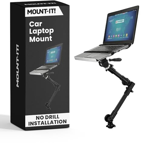 Mount-It! Car Laptop Mount, No-Drill Passenger Seat Laptop Stand for 12–15.4 Inch Laptops up to 9 lbs, Height Adjustable Full Motion Vehicle Laptop Mount