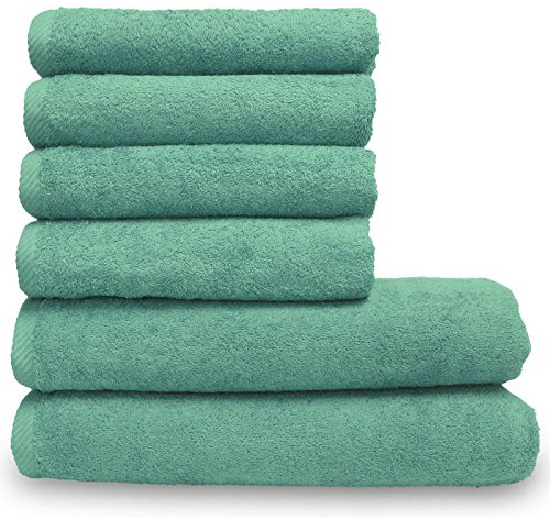Lanudo Pure Line Handtuch-Set 6 teilig, 2 Duschtücher 70 x 140 cm & 4 Handtücher 50 x 100 cm, Mint-Grün