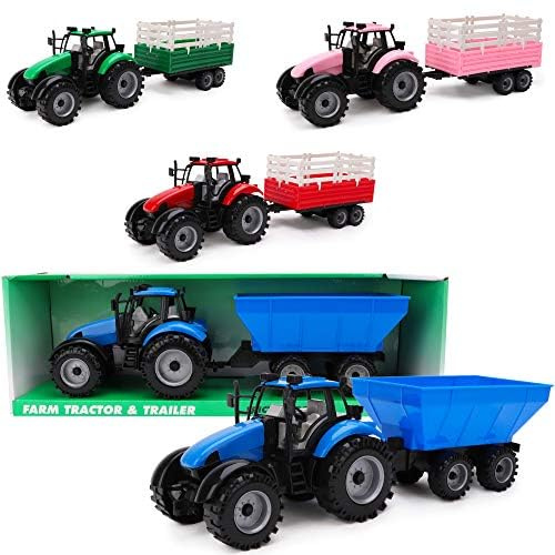 Toyland® Lantbrukstraktor med släpvagn - Pojkar/Flickor Lantbruksleksaker - Lantbruksfordon (Blå)