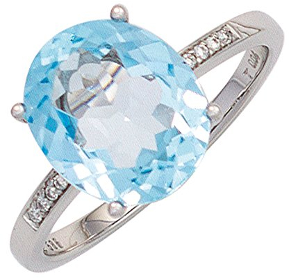 Jobo Damen-Ring aus 14 Karat 585 Weißgold mit 8 Diamanten und Blautopas Größe 56
