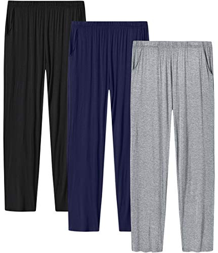 JINSHI Women Pajama Pants 3 Pack Sleep Pants Elastic Waist Lounge Comfy Pajama Bottoms(2XL,Light Grey/Navy Blue/Black)