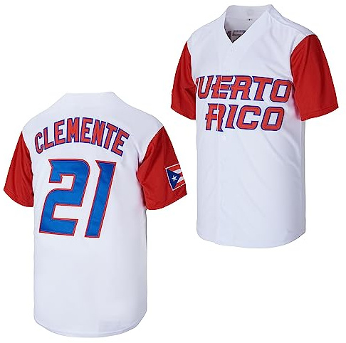 #21 Roberto Clemente Puerto Rico World Game Classic Baseballtröja för män sydd, Vitt, XXL
