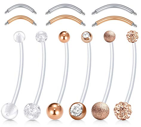 Rajnard Schwangerschaftpiercing Bauchnabel Bauchnabelpiercing Nabelringe 6 Stück für Mutterschaftssport Schwangere Frauen baumeln Babyfuß Flexibler Klarer Bauch Piercing Retainer 25mm