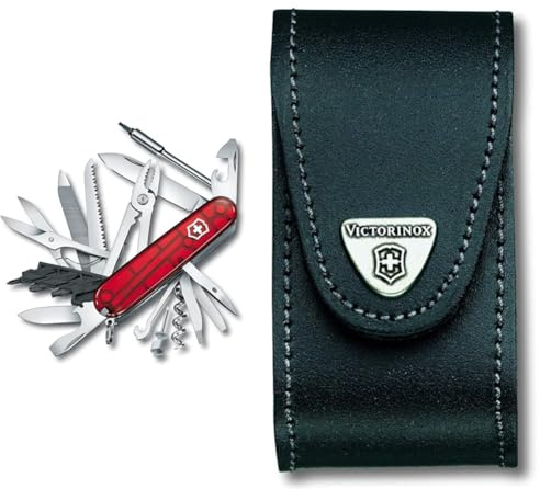 Victorinox Taschenmesser Cyber Tool L (39 Funktionen, Metallfeile, Bit-Schlüssel, Kugelschreiber, Zange) rot & Leder-Etui (für Taschenmesser, Gürtelschlaufe, schwarz, 4,9cm x 9,8cm) schwarz