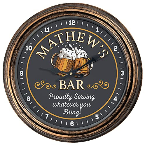 KRAFTYGIFTS Personalised Bar Clock Round Hanging Glass Wall Man Cave Clock Mens Birthday Outdoor Bar Gift KRC50 (Bronze)