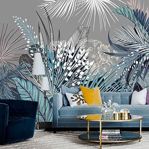 Vlies Fototapete Tropische lila blaue Palmblätter 3D Effekt Vlies Tapeten Wandtapete XXL Moderne Wanddeko Wohnzimmer Schlafzimmer Büro Flur 350 cm B x256 cm H