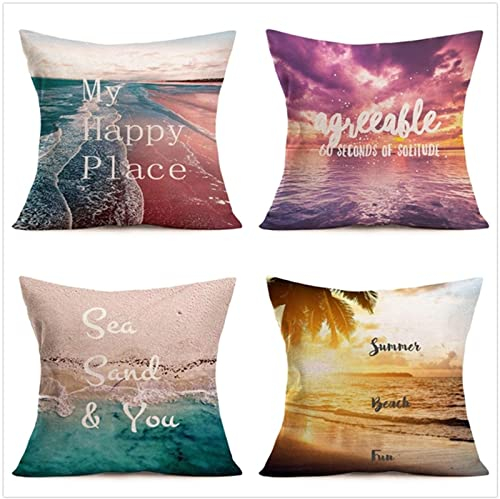 Kissenbezug 40x40cm 4er SetBoho Wohnzimmer Outdoor Deko, Schlafzimmer Zimmer Dekor Kissenhülle Kissenbezüge mit Verstecktem Reißverschluss, Couchkissen, Weinachten Romantisches Sonnenscheinmeer