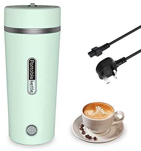 Travel Kettle, Mini Portable Electric Kettle, 350mL Fast Boil Small Kettle, Automatic Shut off Travel Tea Kettle, Water Heater for Making Coffee, Baby Milk (Green ROUND)