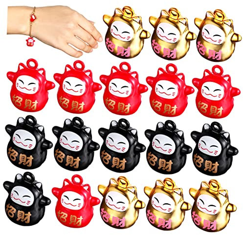 STOBOK 18stücke Teiliges Japanischer Glückskatze Glöckchen Rot Schwarz Gold Glöckchen-charms Für Diy Haustierhalsbänder Schlüsselanhänger Basteln Kleine Glocken Mit Klarem Klang