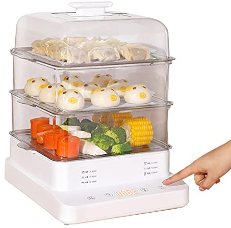 YUNYN Vaporiera elettrica Multifunzionale, vaporiera per Alimenti a 3 Livelli, Scatola Vapore Multifunzione da 24 Litri, vaporiera per Verdure con griglia a Vapore in Acciaio Inossidabile, 6 modalità